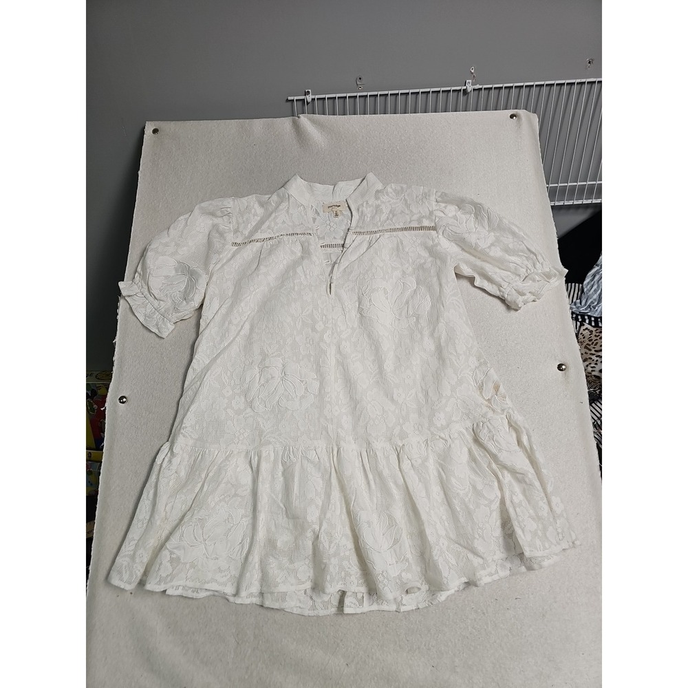 Porridge Clothing White Lace Cotton Mini Dress Tiered Boho Bridal Shower Medium